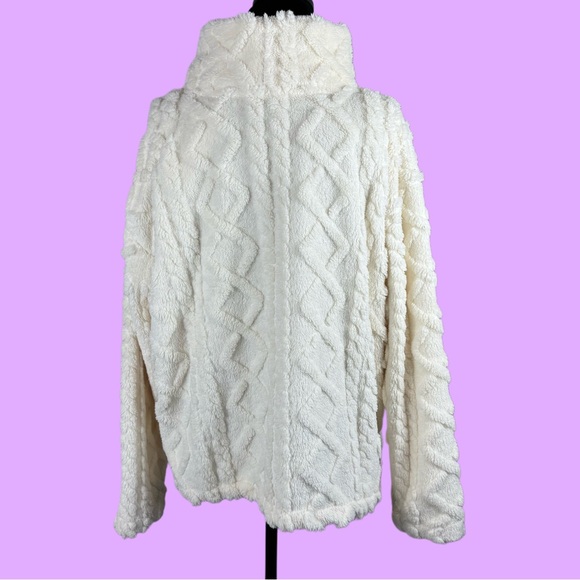 Eddie Bauer Cozy Cable Fleece Pullover Mock Neck Ivory/Cream - Picture 5 of 13